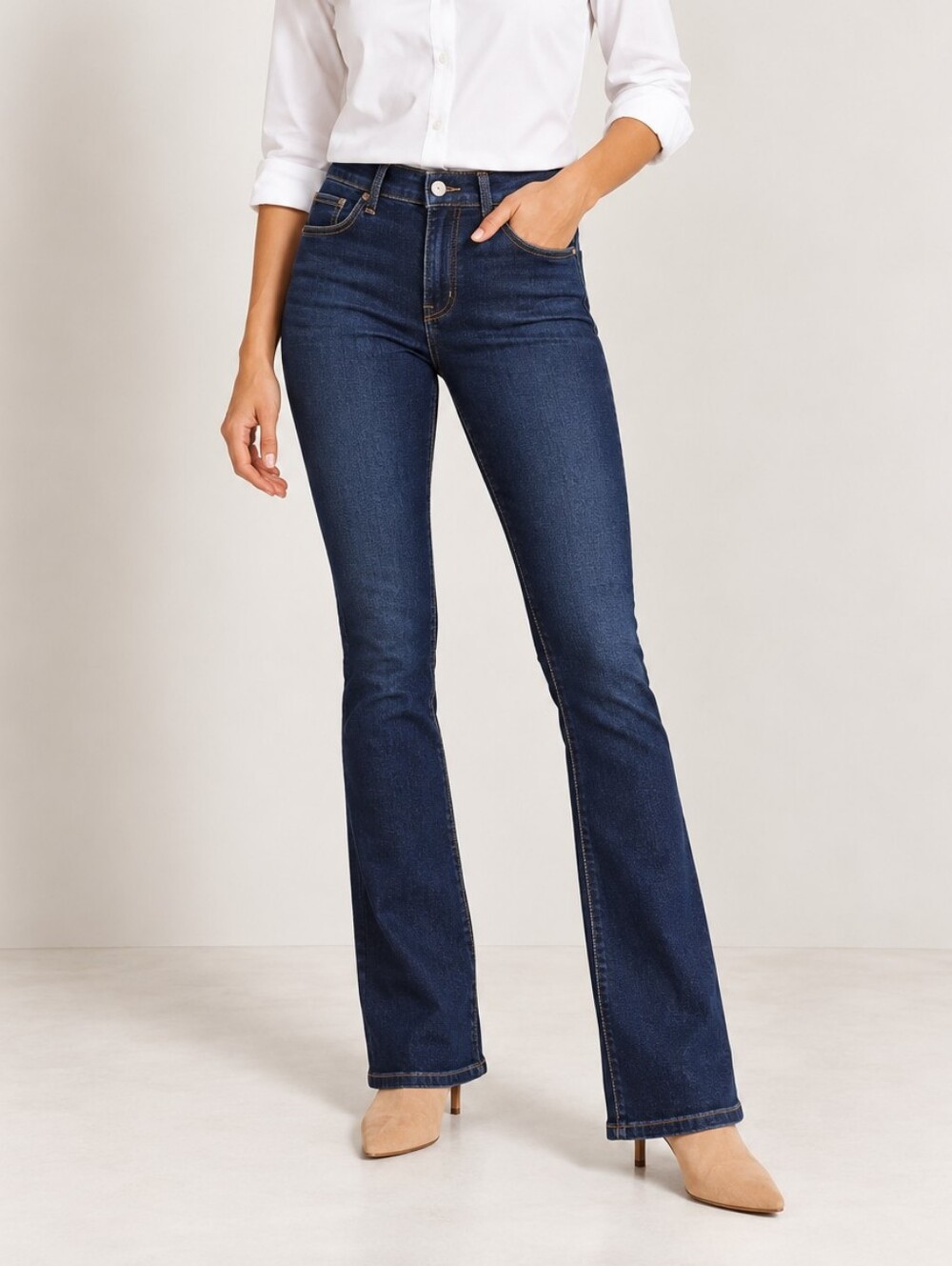 Ann Taylor Petite Slim Boot Jeans 8P Dark Indigo Wash Stretch Bootcut Y2K